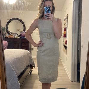 Beige linen dress with belt detail